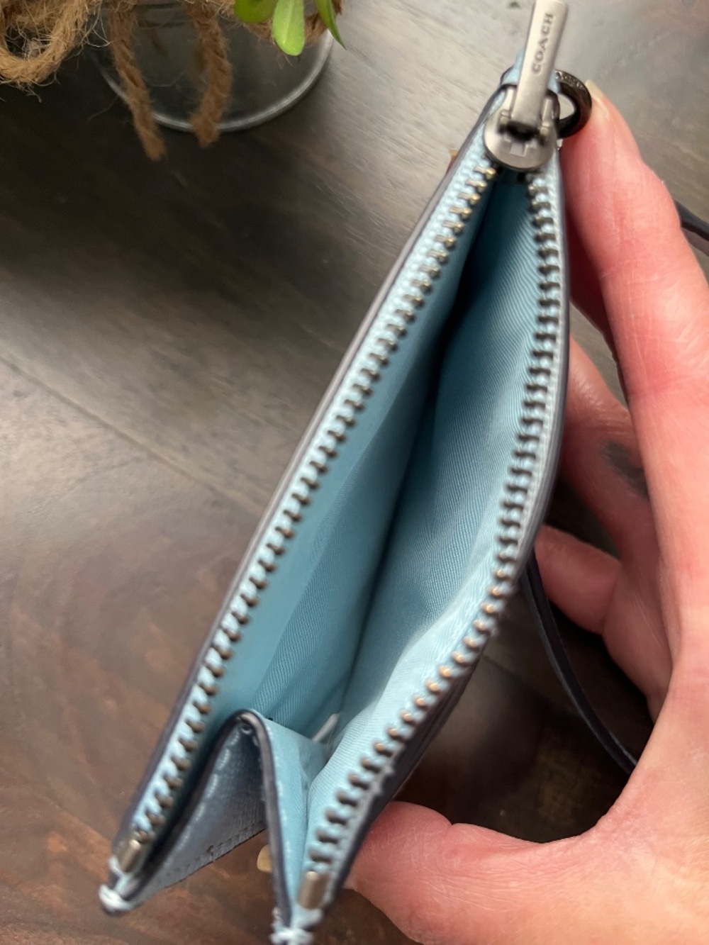 Coach Blue Mini ID Case Wristlet - Picture 6 of 10
